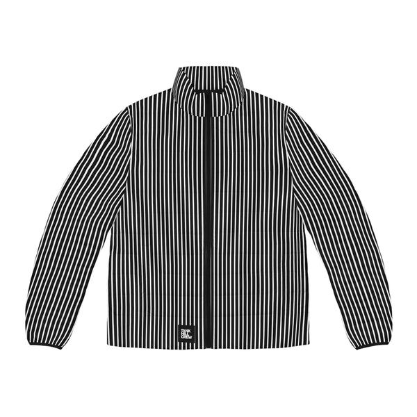 Striped Black & White Puffer Jacket — Men's Quilted Zip-Up Coat