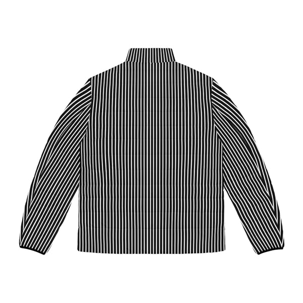 Striped Black & White Puffer Jacket — Men's Quilted Zip-Up Coat
